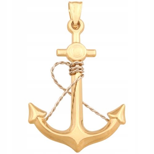 Zlatý přívěsek 585 velká efektní kotva s bílým a žlutým zlatem, módní