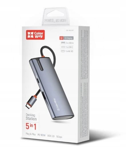 Colorway 5v1 Usb hub/ 1x Usb-c/ 1x Hdmi/ 3x Usb-a