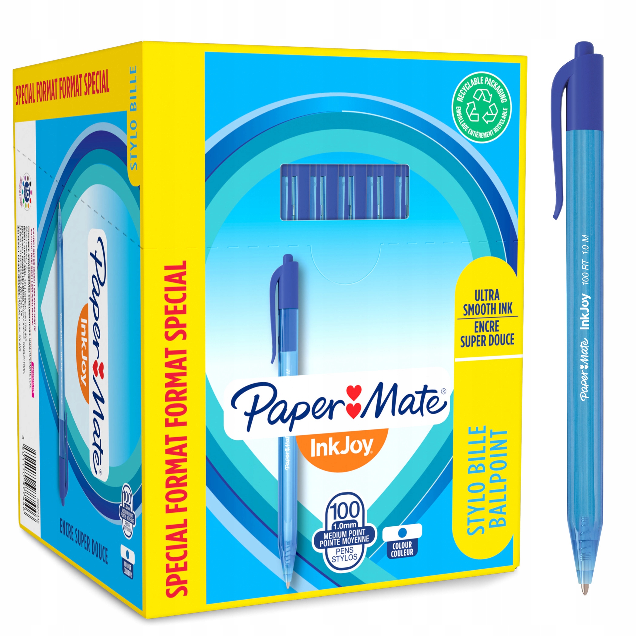 Długopis Paper-Mate Inkjoy 100 Rt 1 mm Niebieski 100 Sztuk Paczka