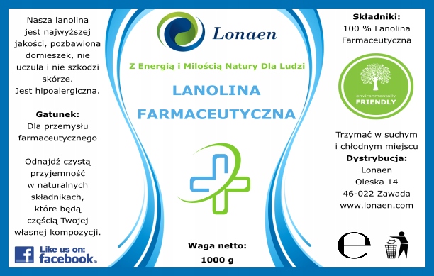 LANOLINA BEZWODNA FARMACEUTYCZNA 1 kg / 1000 g Marka Lonaen