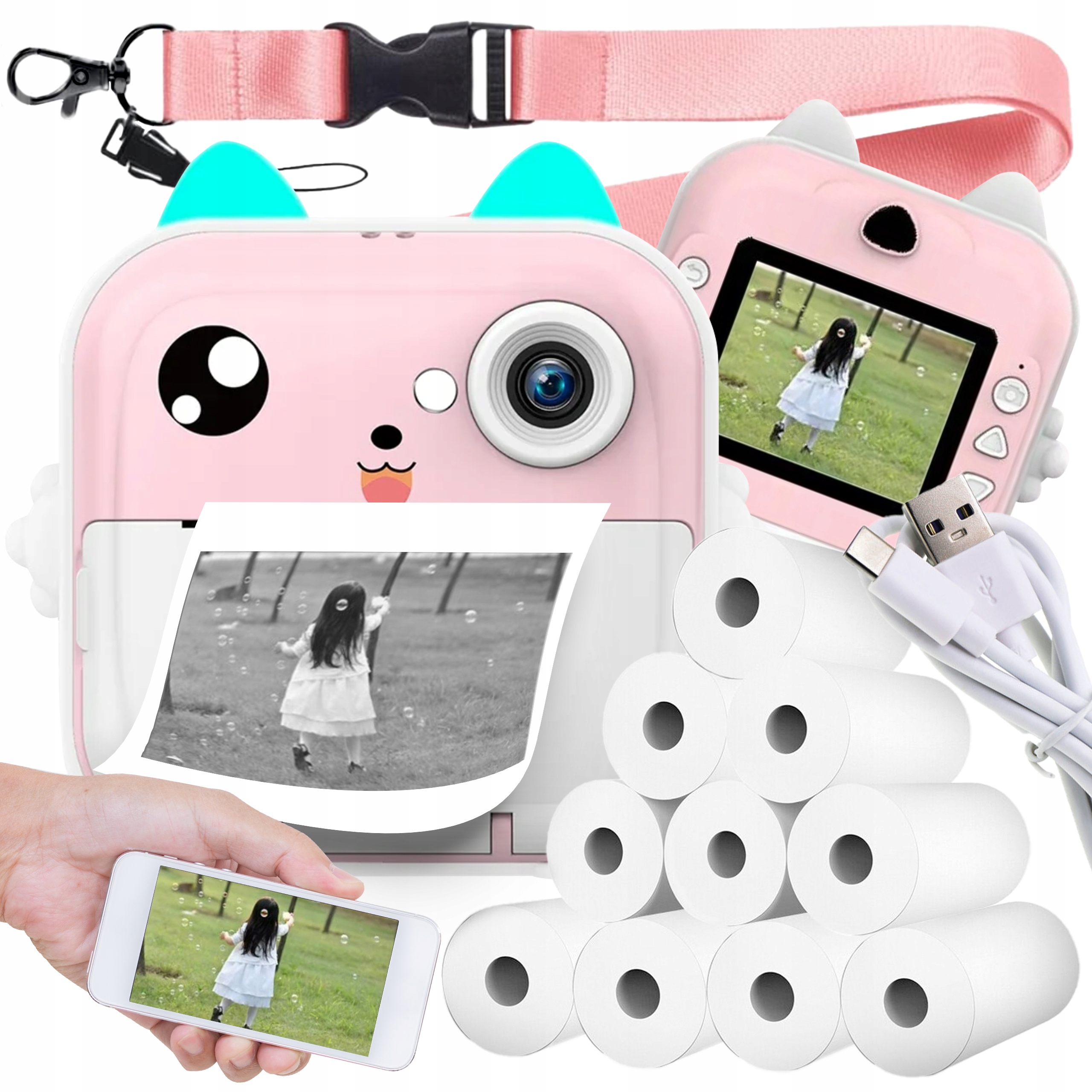 Termální mini tiskárna Drukuś pro děti, instantní fotoaparát 11 rolí
