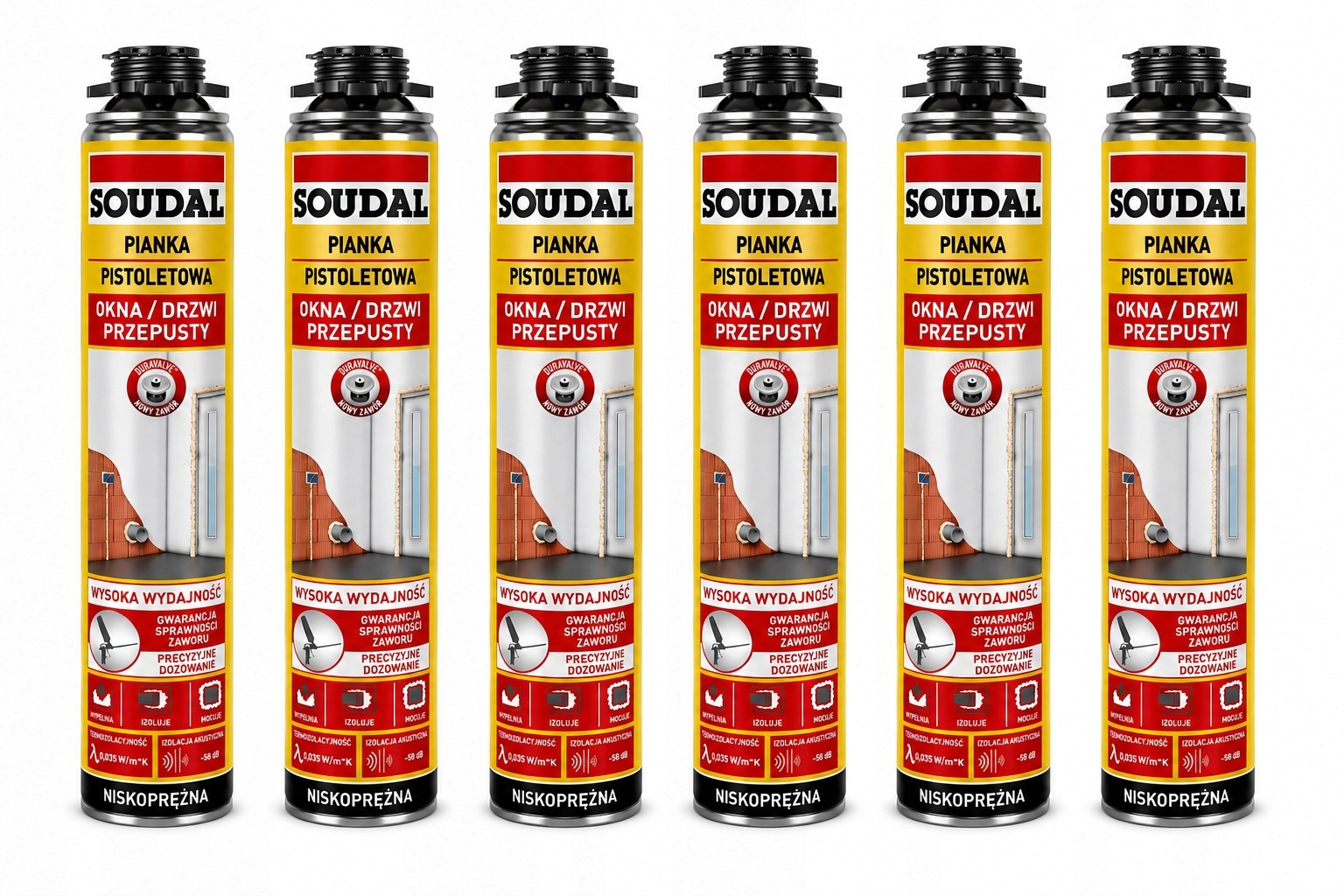 Soudal Pistolová Pěna Žlutá Set 6x750ML Nízkotlaká Na Okno A Dveře