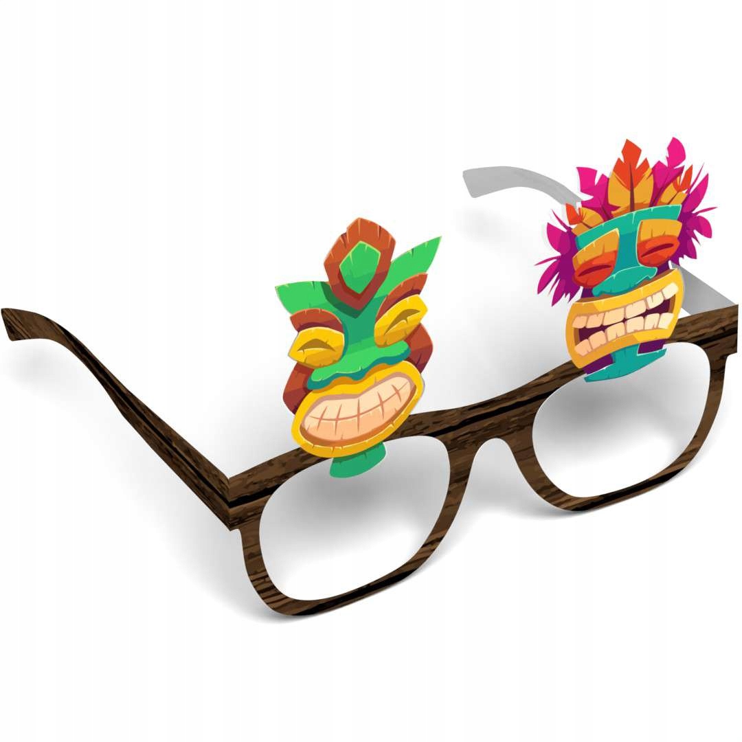 OKULARY papierowe HAWAJSKIE TIKI maski TOTEMY x6
