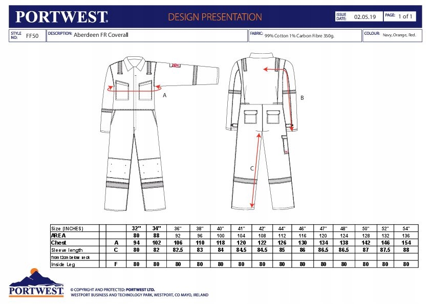 Trudnopalny kombinezon Aberdeen PORTWEST Granat 68 UK54 EU68 Stan opakowania oryginalne