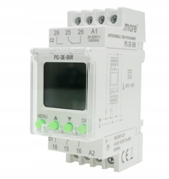 Elektroniczny Programator Astronomiczny PC-3E-DIN 3600W 230V AC 16A 16 prog