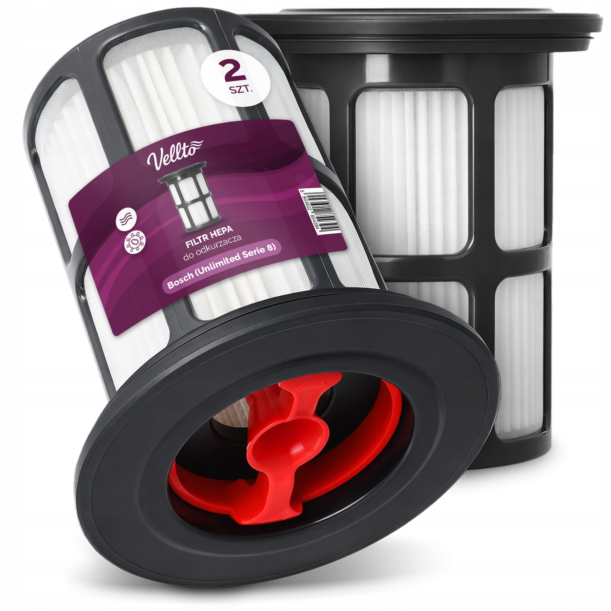 2x Hepa vzduchový filtr pro vysavač Bosch Unlimited Serie 8 BCS101GB Em-v