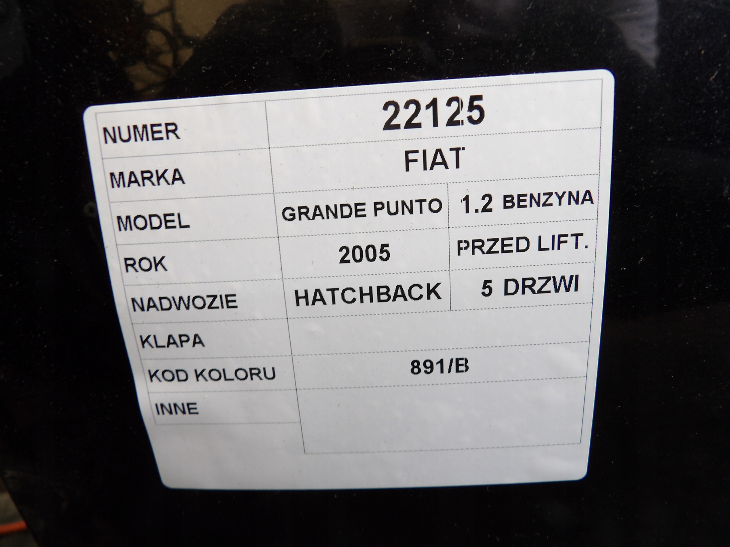 Fiat Grande Punto boot doors lak. 891/B HB 5D