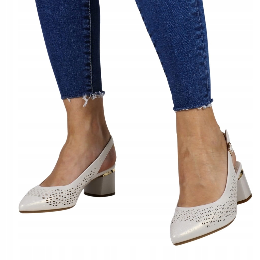 DAMSKIE CZÓŁENKA BEZ PIĘTY AŻUROWE SANDAŁY PERŁOWE WYGODNE STABILNE Długość wkładki 25 cm