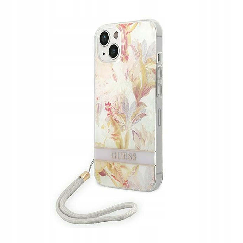 Guess Flower Cord – Pouzdro s poutkem pro iPhone 14 Plus (fialové)