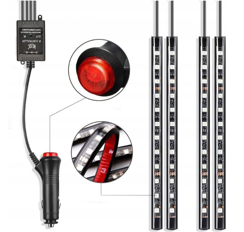 LEDY DO AUTA OŚWIETLENIE WNĘTRZA RGB Ledy USB OŚWIETLENIE WNĘTRZA AUTA Waga produktu z opakowaniem jednostkowym 0.3 kg