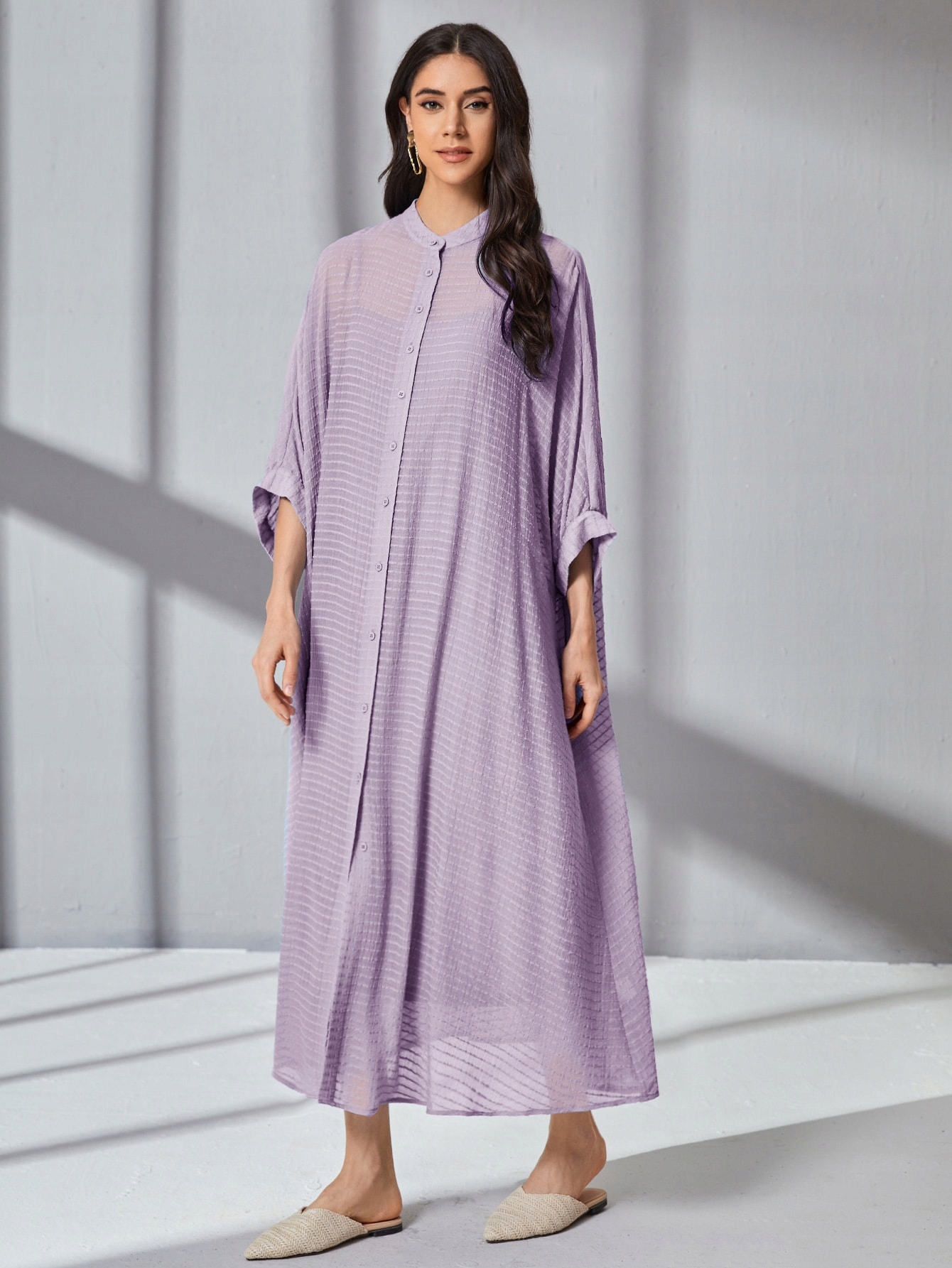 Šaty V Arabském Stylu S Texturovanou Tunikou MIDI Casual Shein S 36