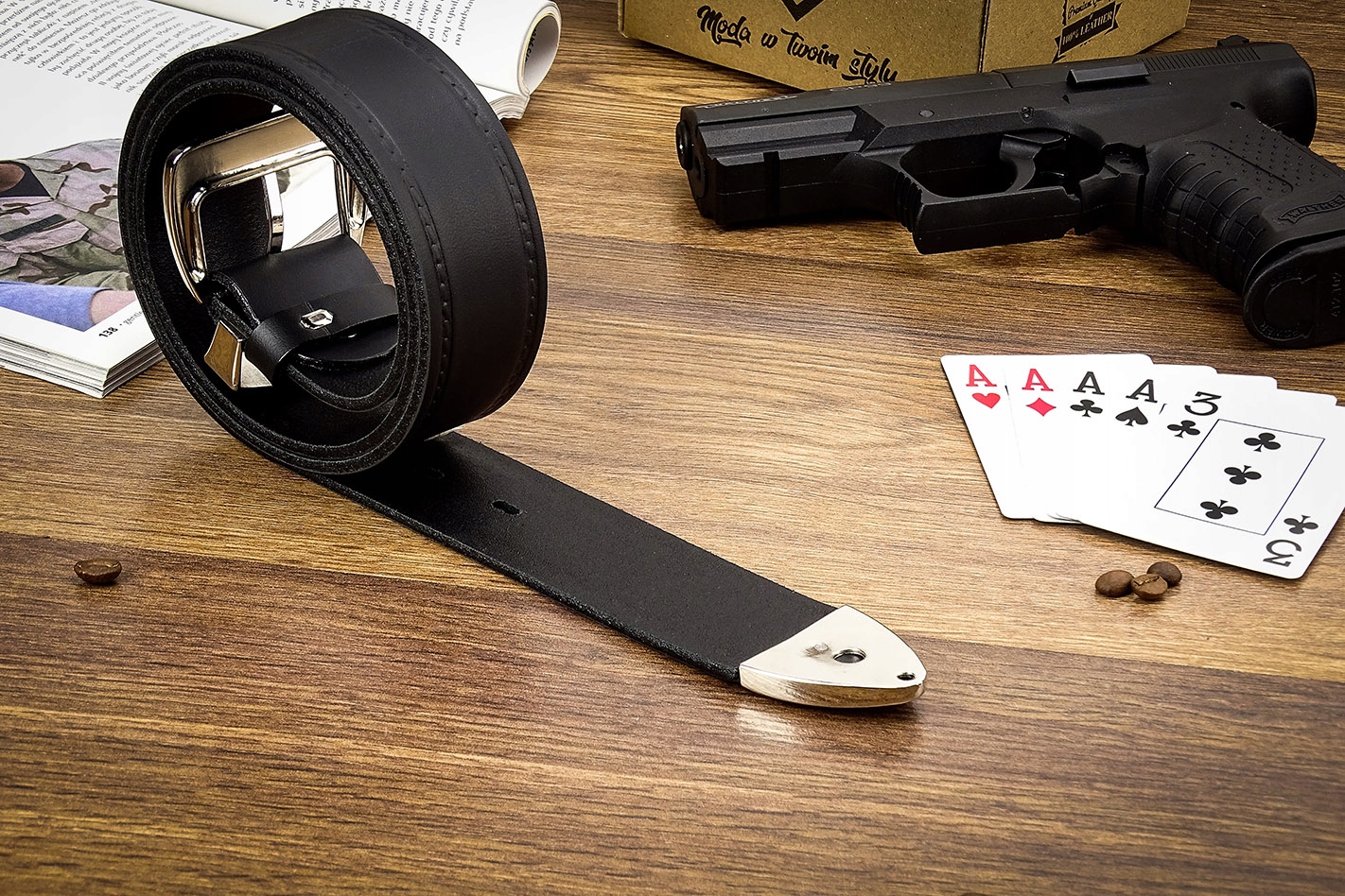 PASEK MĘSKI DO SPODNI SKÓRZANY GRACIO SZEROKI DŁUGOŚĆ PASKA 140 CM PREZENT Płeć mężczyzna