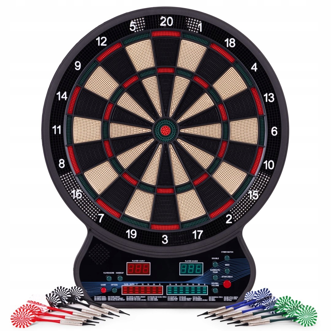 Elektronický terč na šipky s šipkami, LCD tabule 42 cm, 27 her