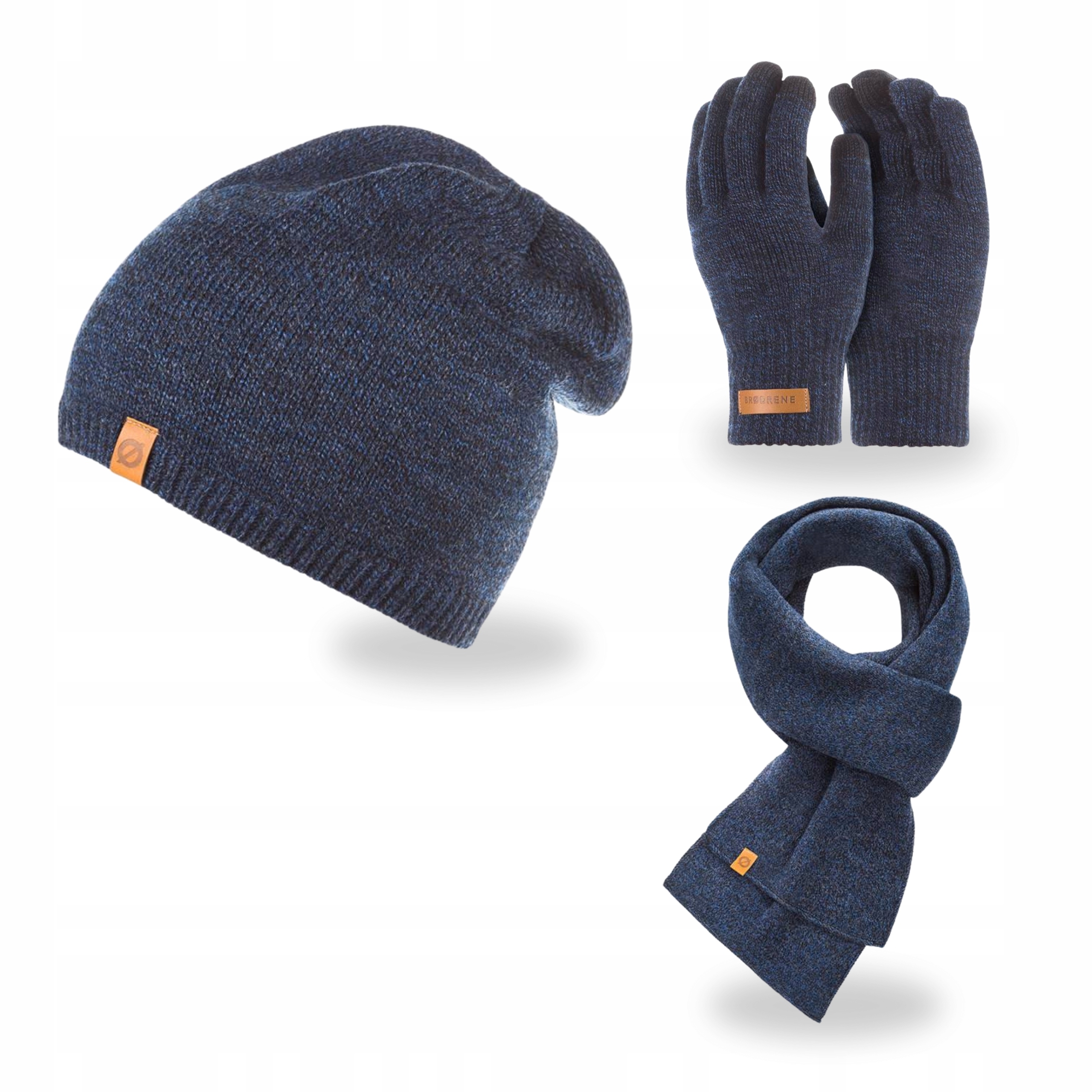 Pánská zimní šála s čepicí a rukavicemi, tmavě modrá, komplet Brodrene 3v1