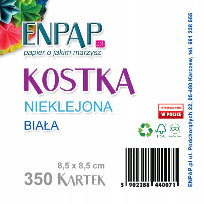 

Kostka Biurowa Papierowa Biała Nieklejona 85x85x35