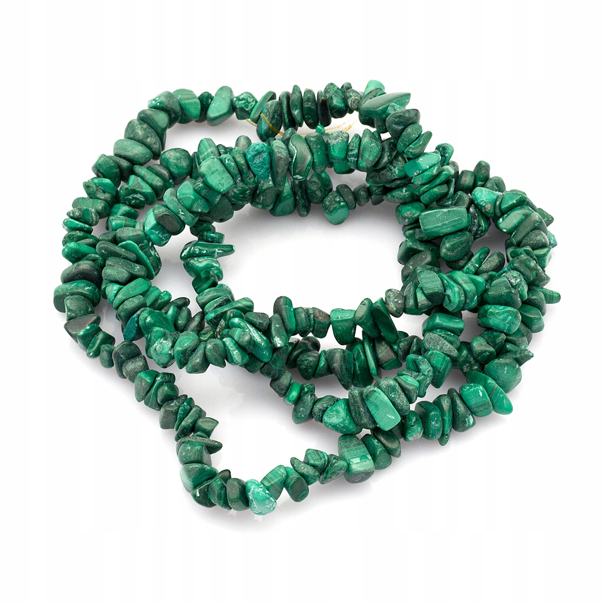 Korálky přírodní Malachit, drobky, 3-5x7-13x2-4mm, 78cm/nit
