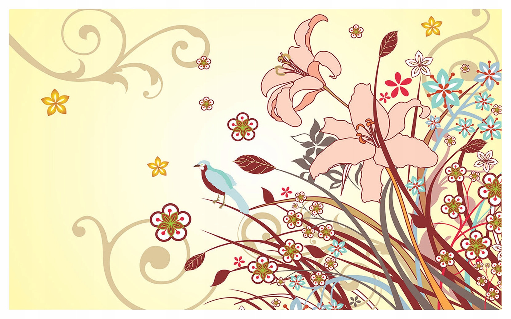 Vinylová fototapeta Lilie a ptáci Elegance ve vašem domě 254x184 lepidlo