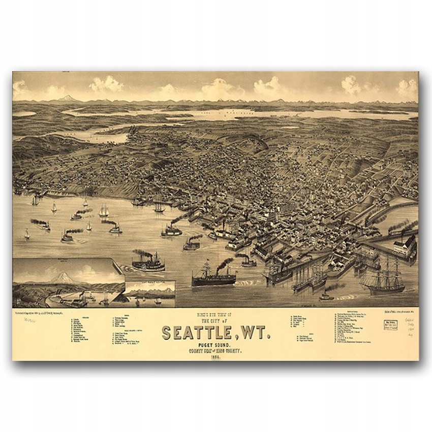 Plakat na ścianę z grafiką Rok Seattle Mapę A3