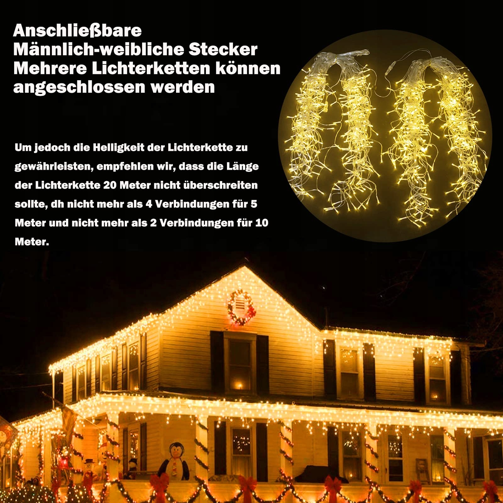 MEISION Kurtyna Girlanda Świetlna Lampki Świąteczne Wodoodporne 10m 400 LED — miniatura 5