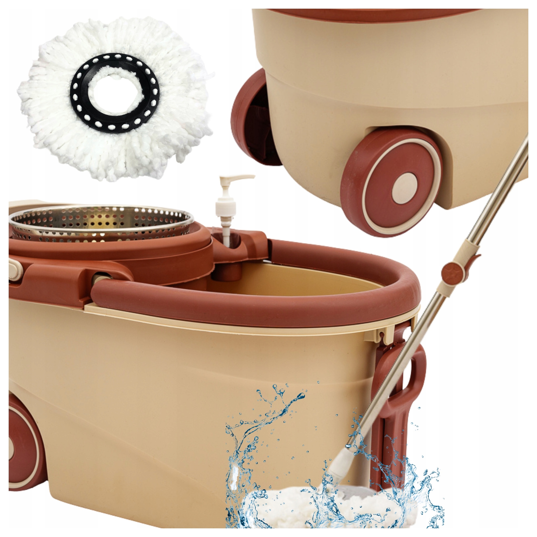 Levně Rotační Mop 360 pohon v rukojeti kbelík Schaum béžový vložka