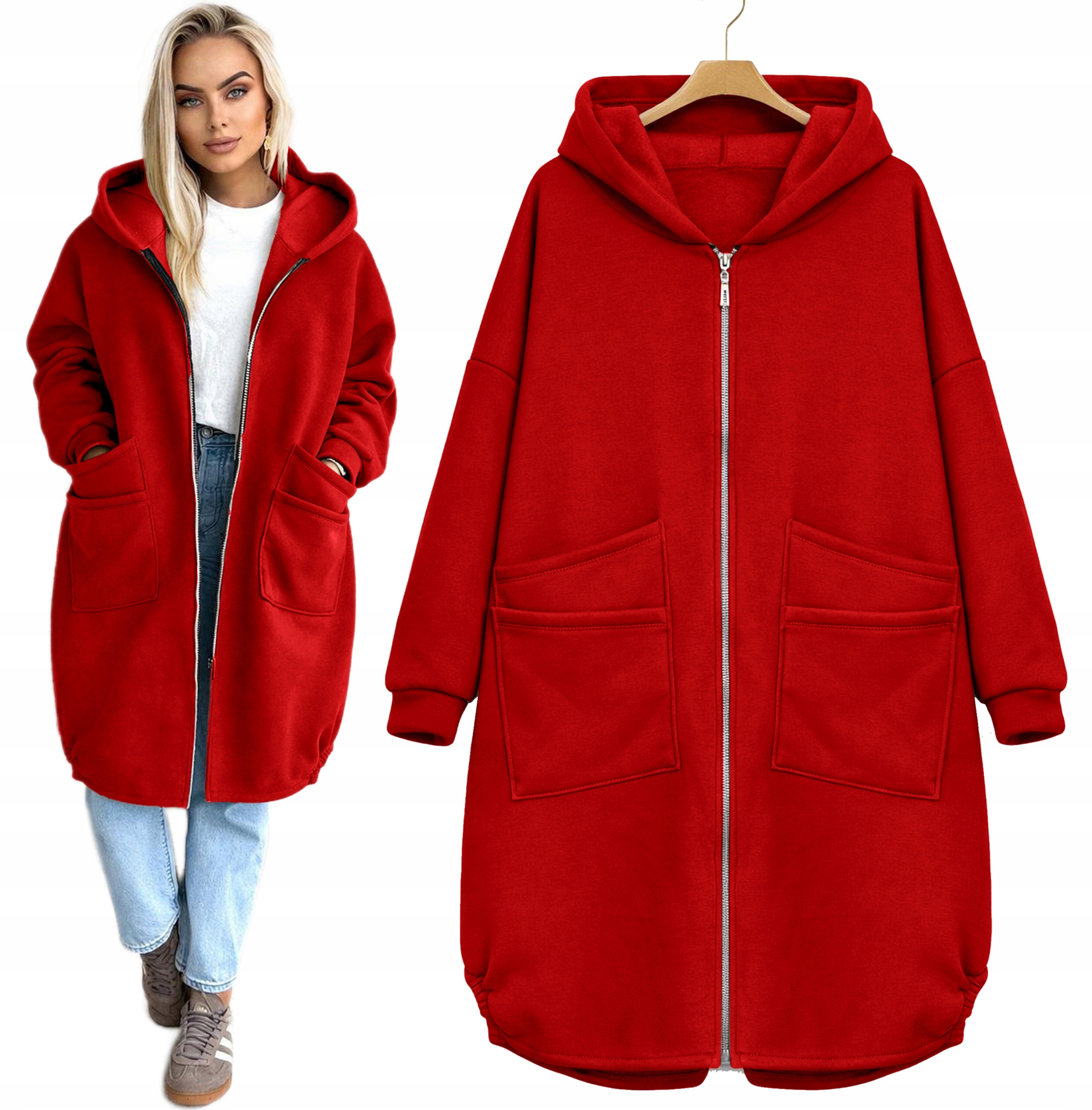 Gruba ciepła rozpinana Bluza damska Narzutka zamek kaptur stójka Lucy