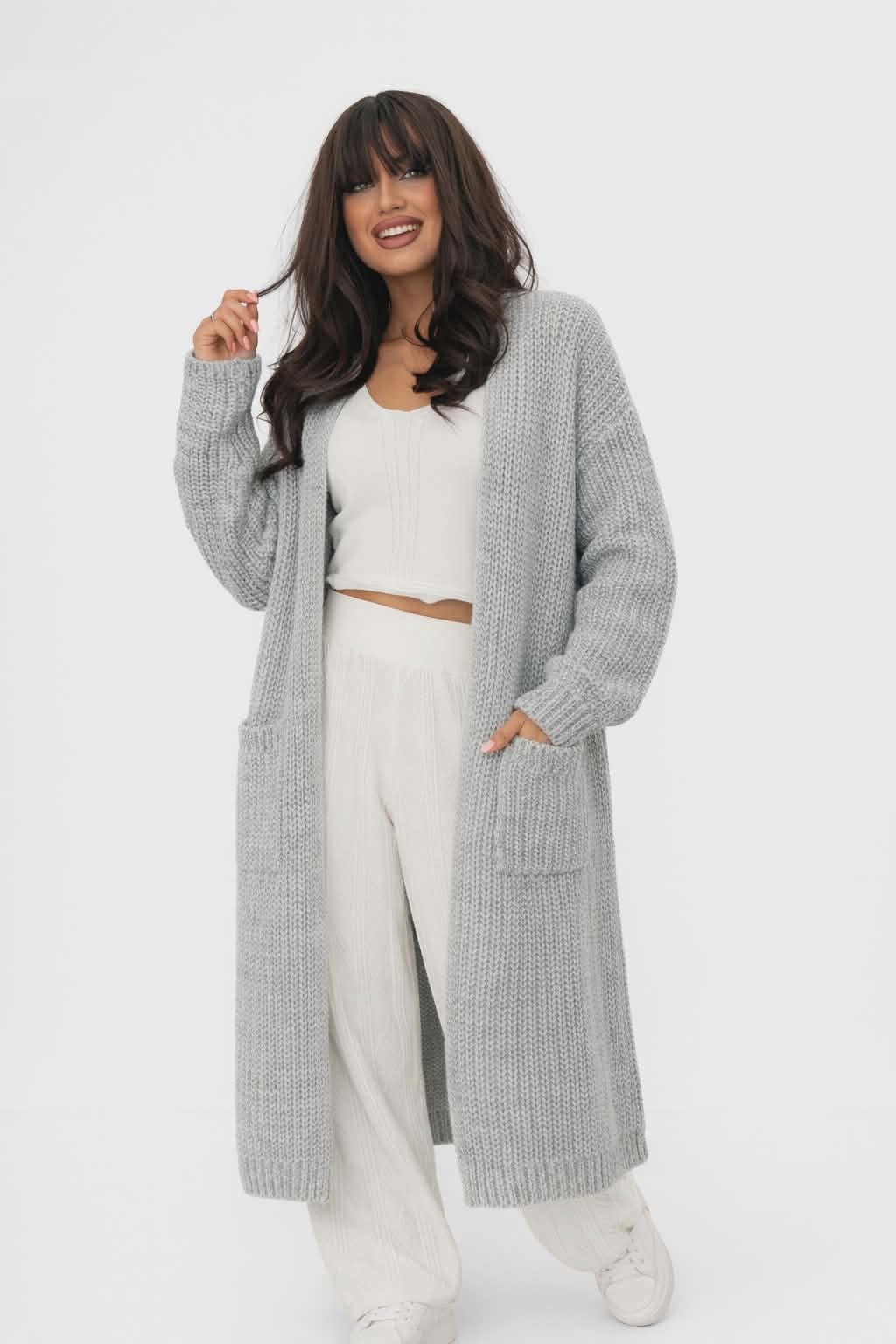 Dámský kardigan svetr By Me Long šedý velikost univerzální