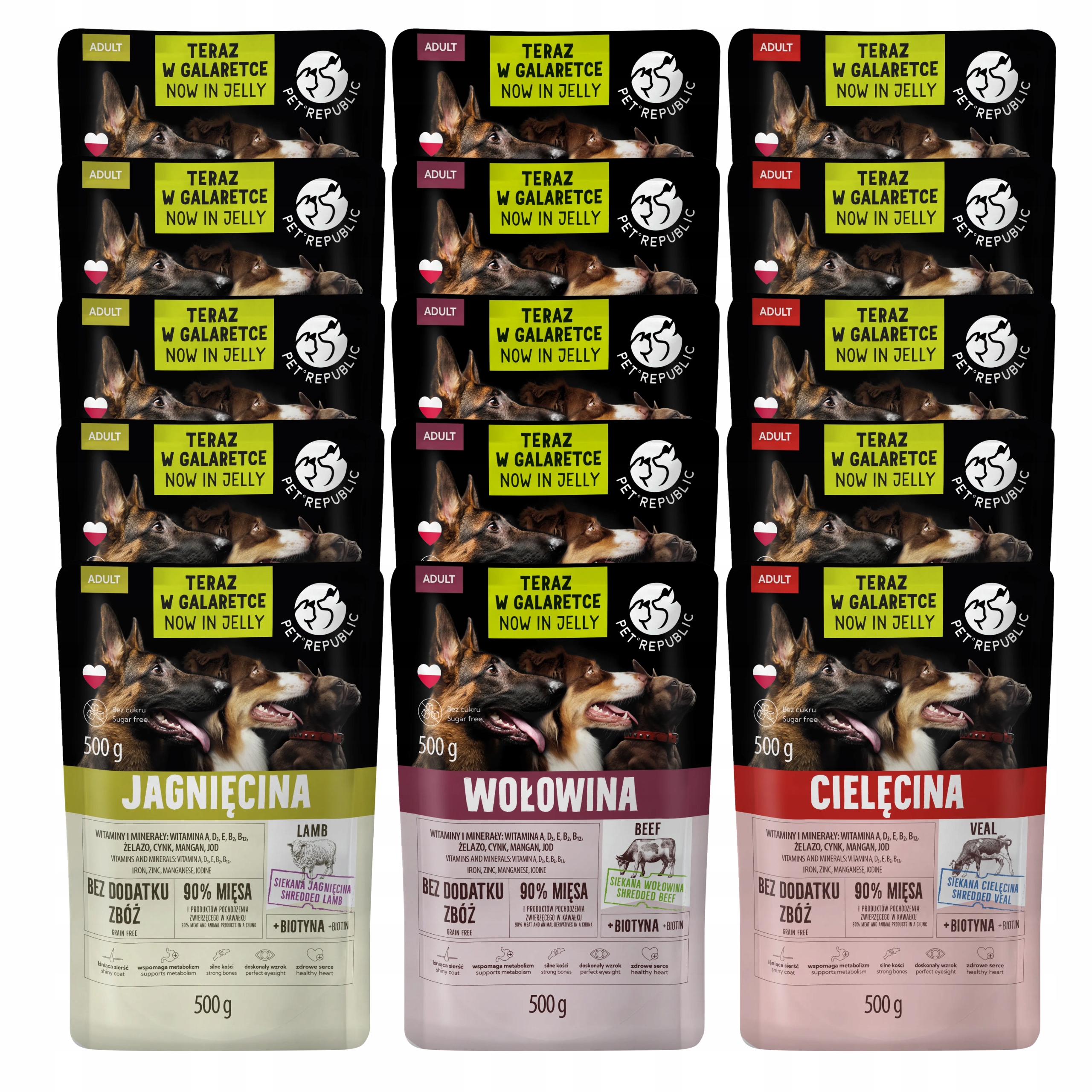 Levně Pet Republic krmivo pro psy s mix chutí v želé 15 x 500 g