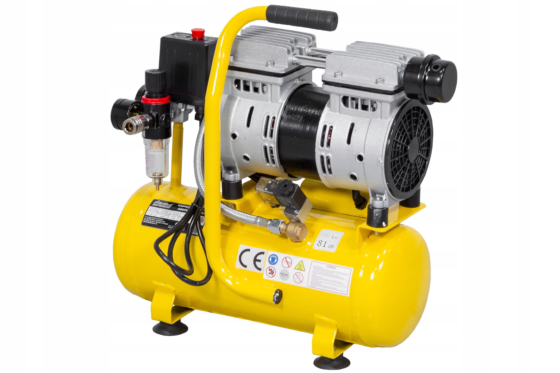 KOMPRESOR BEZOLEJOWY 6L MOC I PRECYZJA Sprężarka 2 tłoki Reduktor Odwadniac Model ASAC6LO