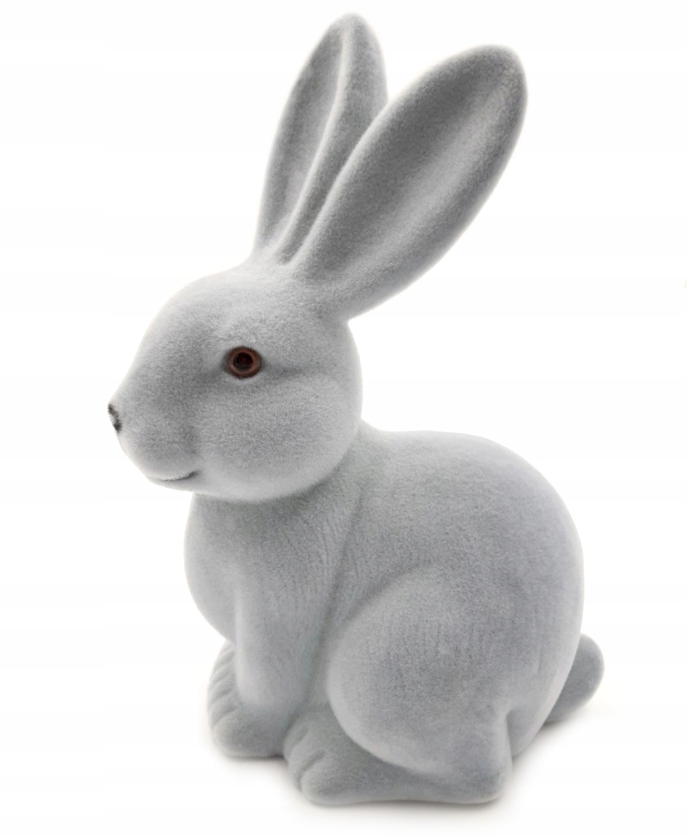 KRÓLICZEK FLOKOWANY SZARY DEKORACJA WIELKANOCNA FIGURKA DO STROIKA