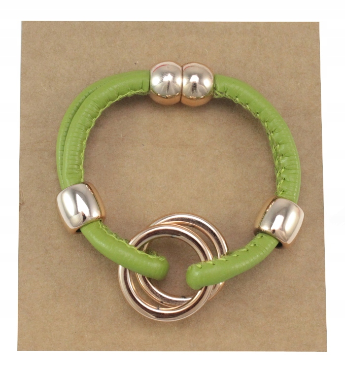 

Bransoletka Skórzana Zielona Złote Koła Ring