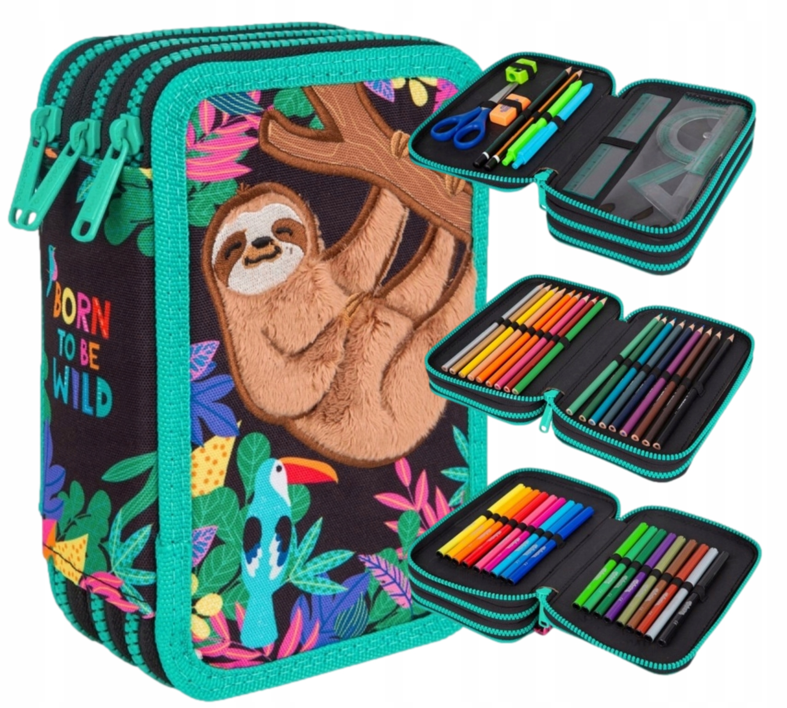 PIÓRNIK Z WYPOSAŻENIEM TRZYKOMOROWY COLORINO WILDKID LENIWIEC 3D