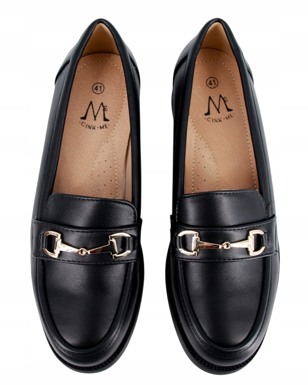 Dámské Mokasíny Eko Kožené Polobotky Černé Na Podpatku 3 cm 42