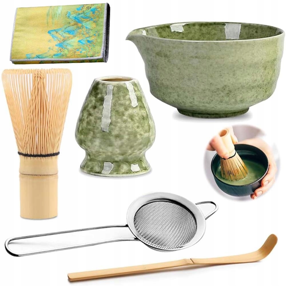 Levně Matcha Čaj Sada Nářadí Tradiční Bambusová Metlička Keramika 7V1