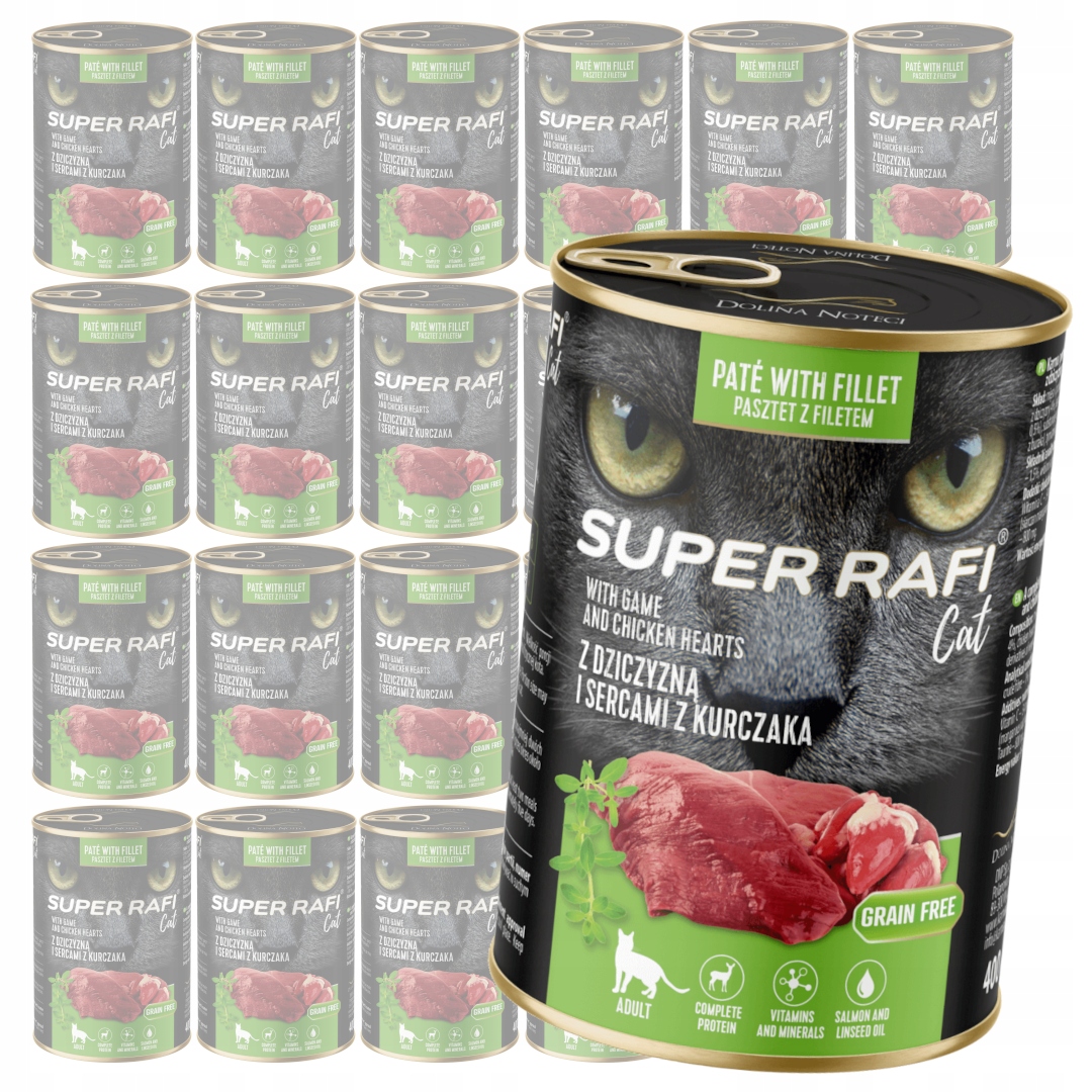 Levně Rafi Cat 24x400g Mokré Krmivo Pro Kočky se zvěřinou a kuřecím srdcem