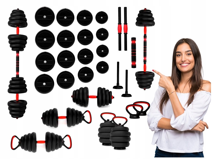 Hms Ciężary 6W1 30 Kg Hantle Regulowane Kettlebell Sztanga Podpórki Pompek