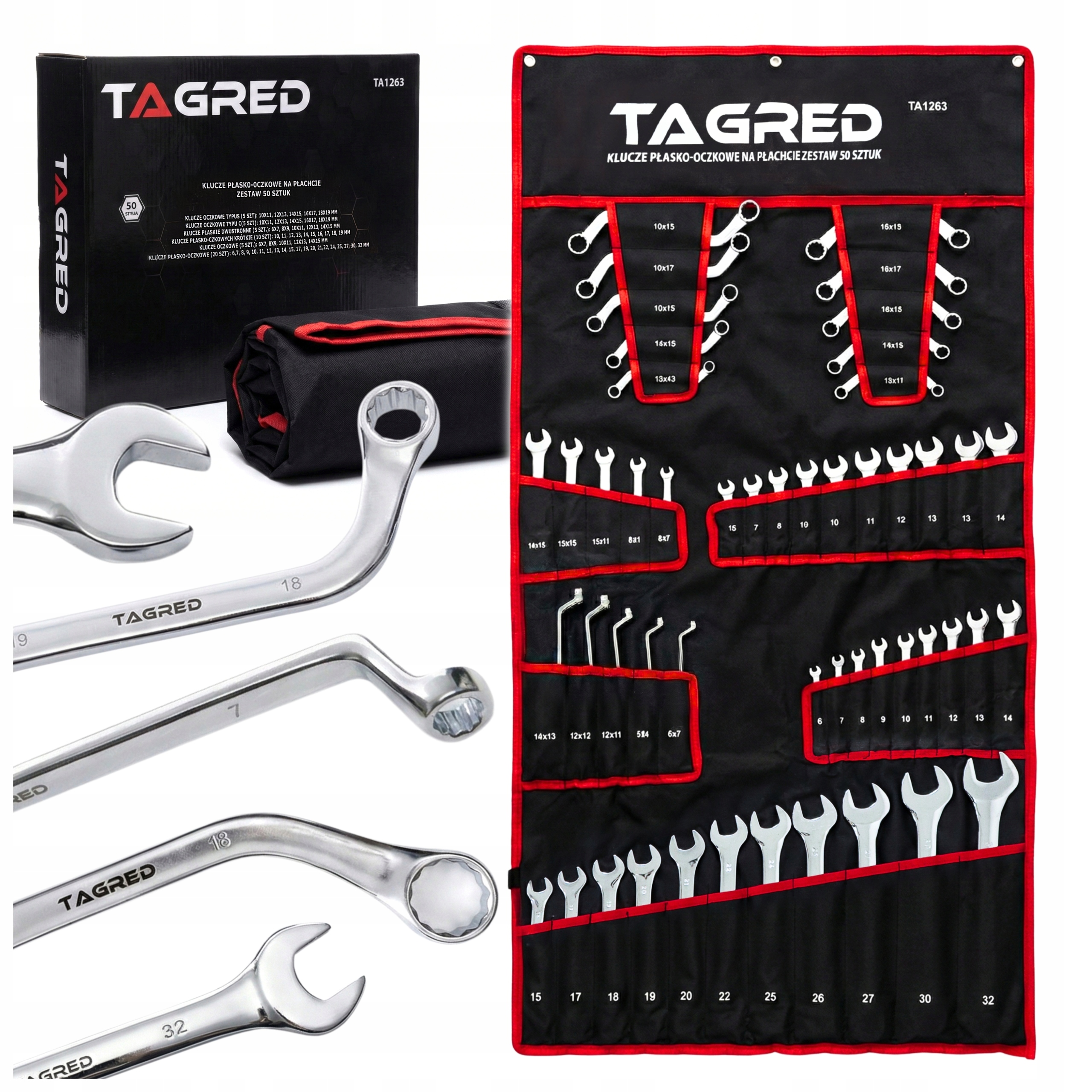 Očkoploché Kľúče Očkové Ohnuté C S V Textilnom Puzdre Sada 50-ks