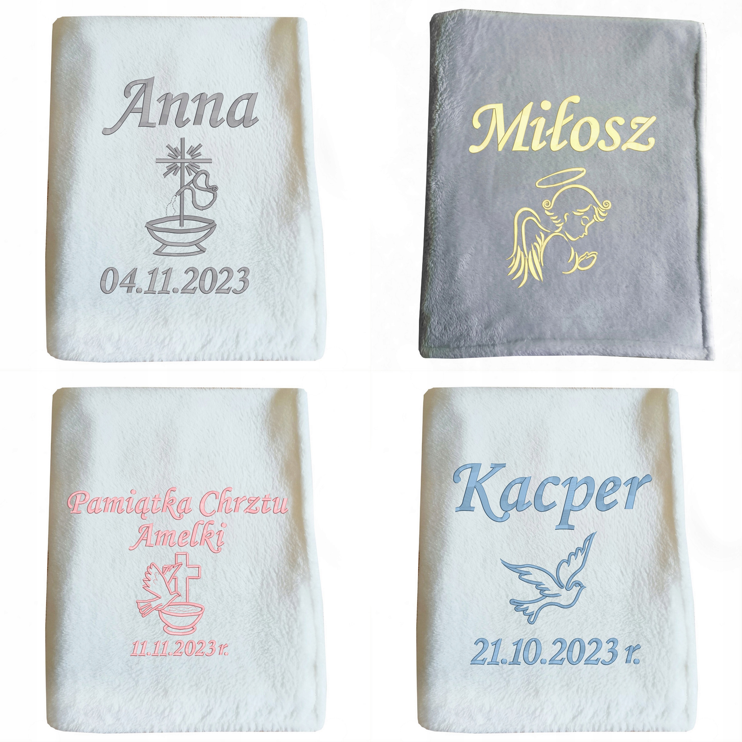 Długowłosy KOCYK na chrzest PAMIĄTKA CHRZTU z imieniem dziecka datą PREZENT Długość 100 cm