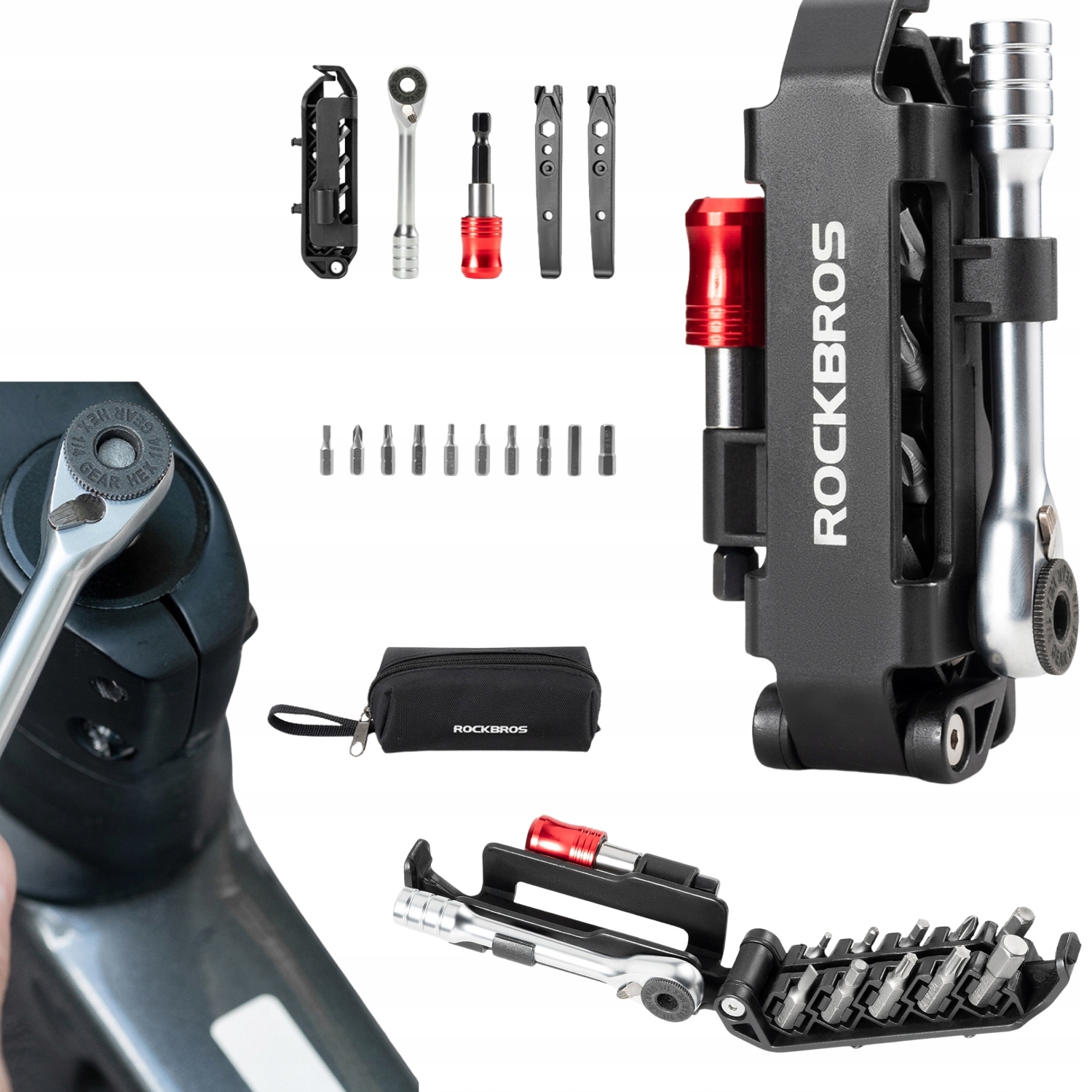 Zestaw Narzędzi Rowerowych Multitool Klucz Grzechotkowy Łyżki Rockbros