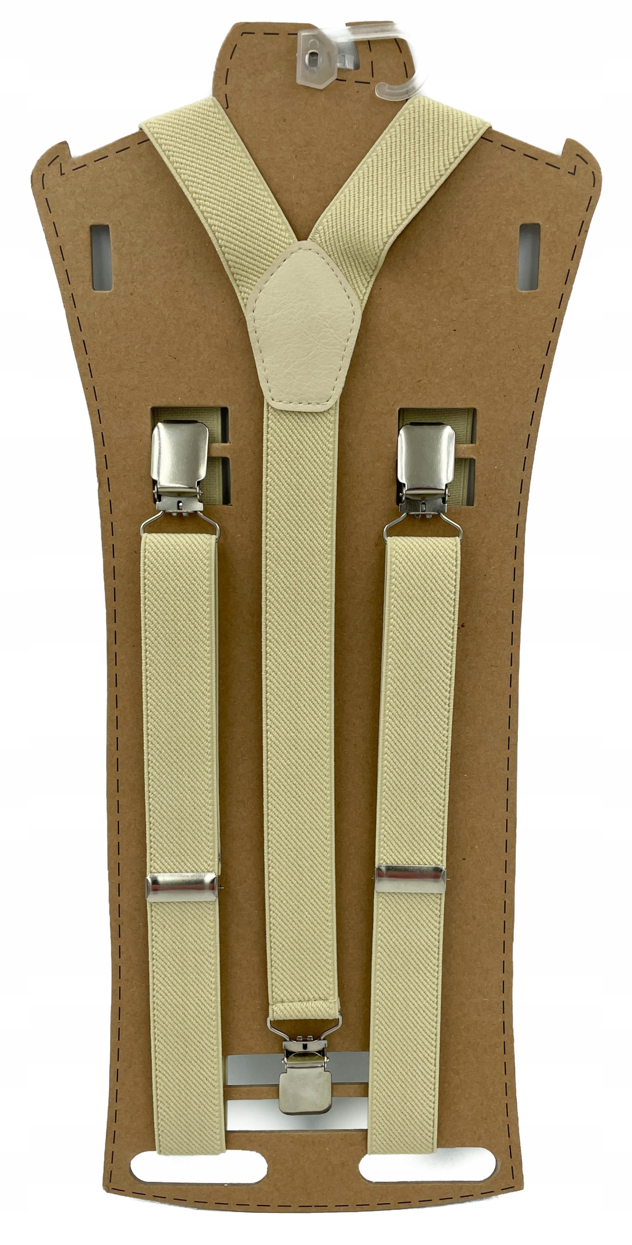 Beżowe jasne jednolite gładkie szelki do spodni Marka CGM