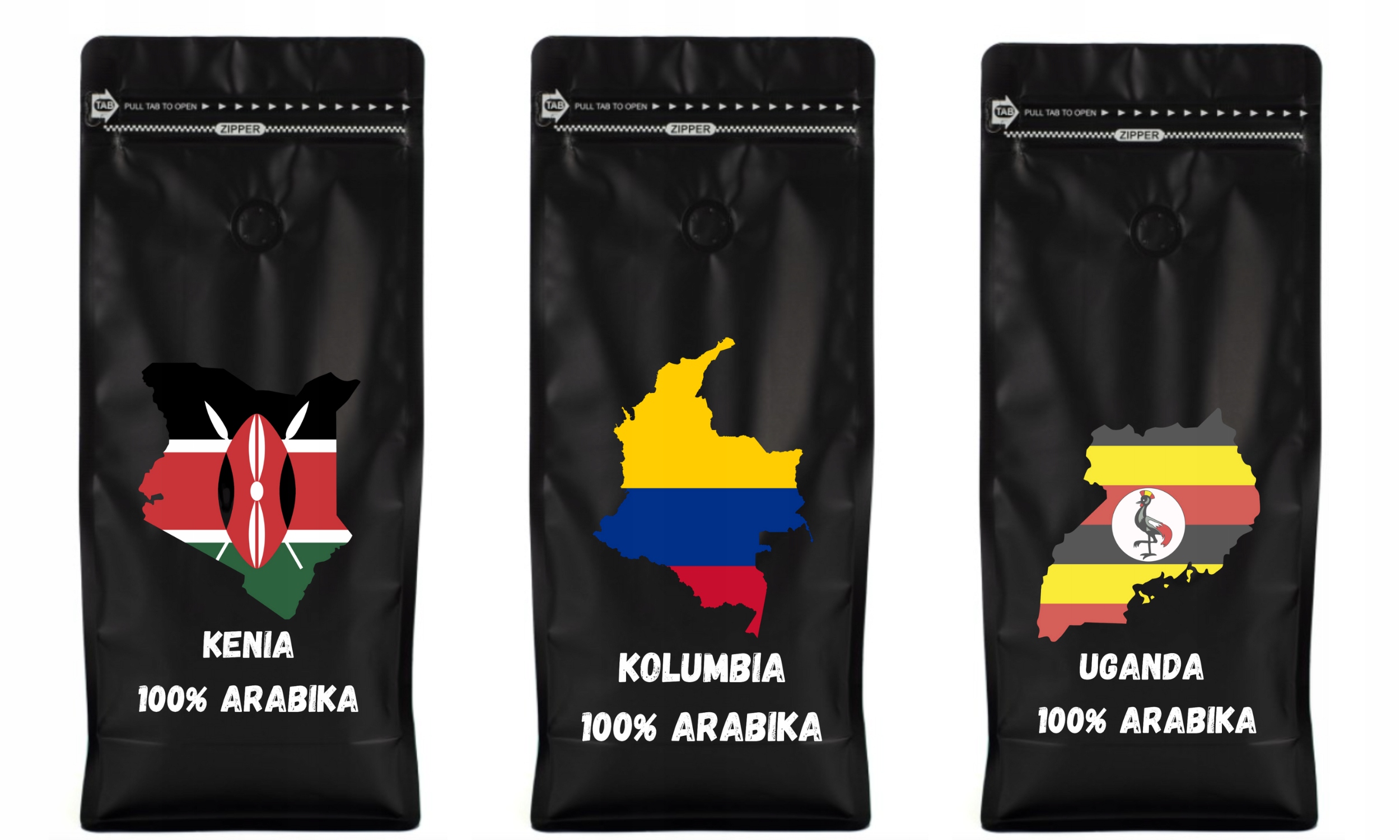 Káva zrnková sada 3 káv po 1 kg Kenia Kolumbie Uganda