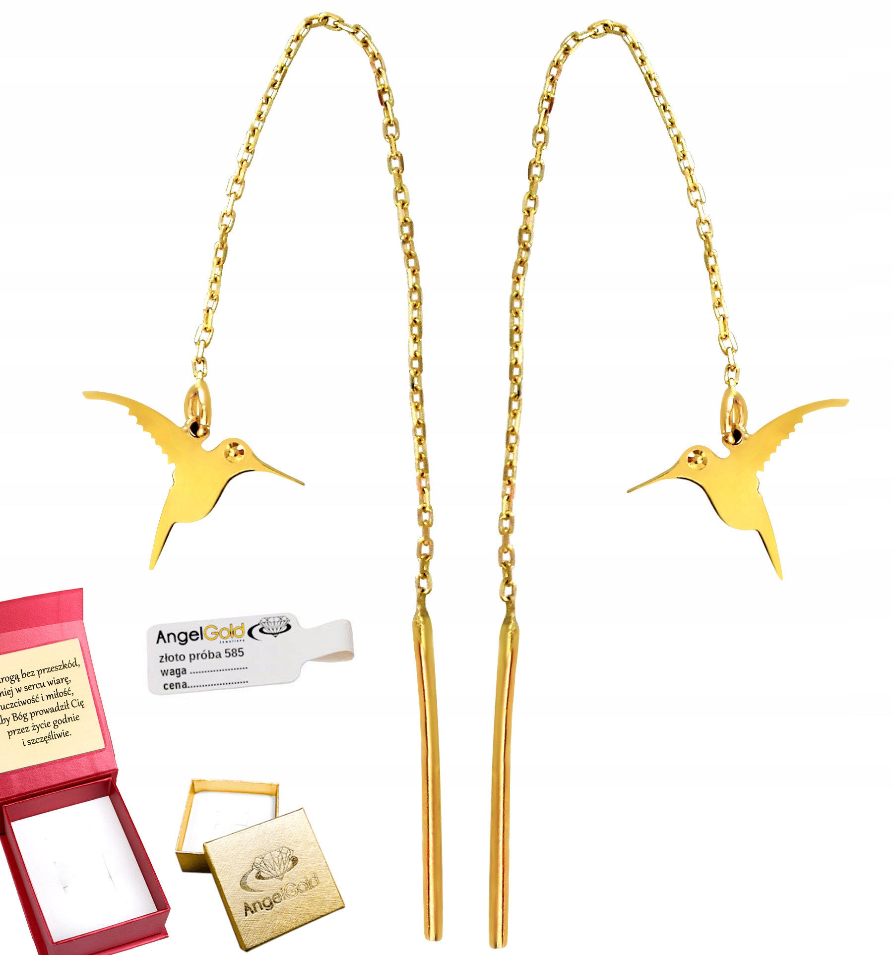 Zlaté Náušnice Kolibříky Provlékací Zlato 585