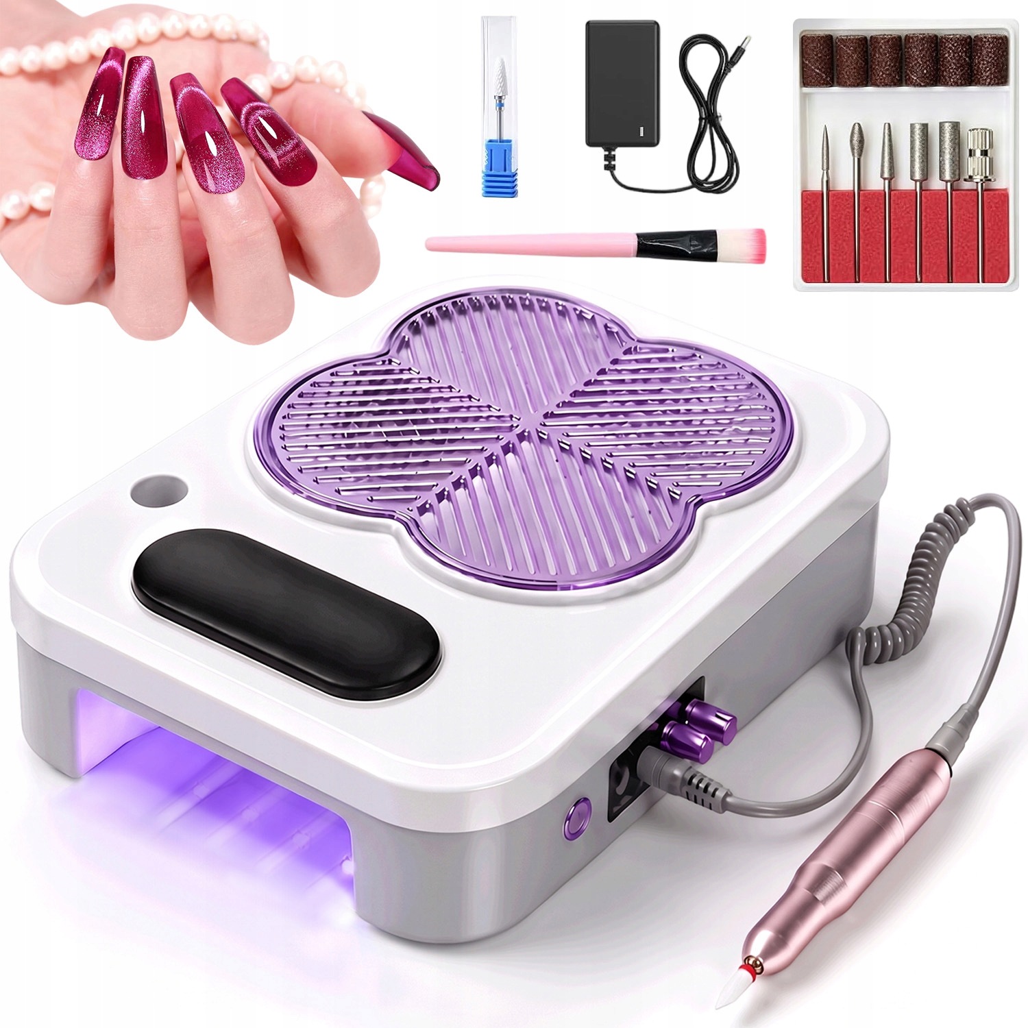 Odsávačka Prachu Pro Frézování Nehtů S 6 Vrtáky Pro Domácí Diy Ošetření