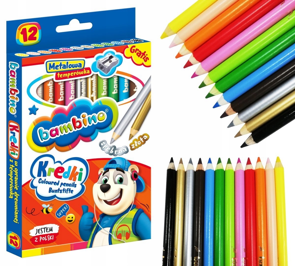 

Kredki Bambino w oprawie drewnianej 12k temperówka