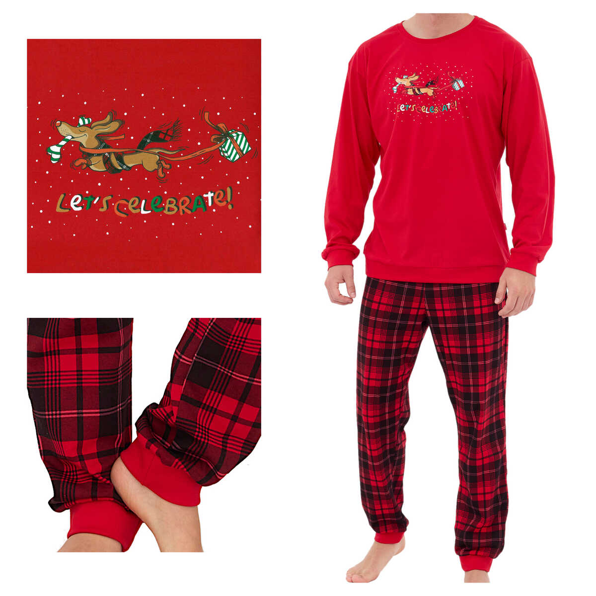 Cornette Pánské bavlněné pyžamo Celebrate 115/255 červené 2XL