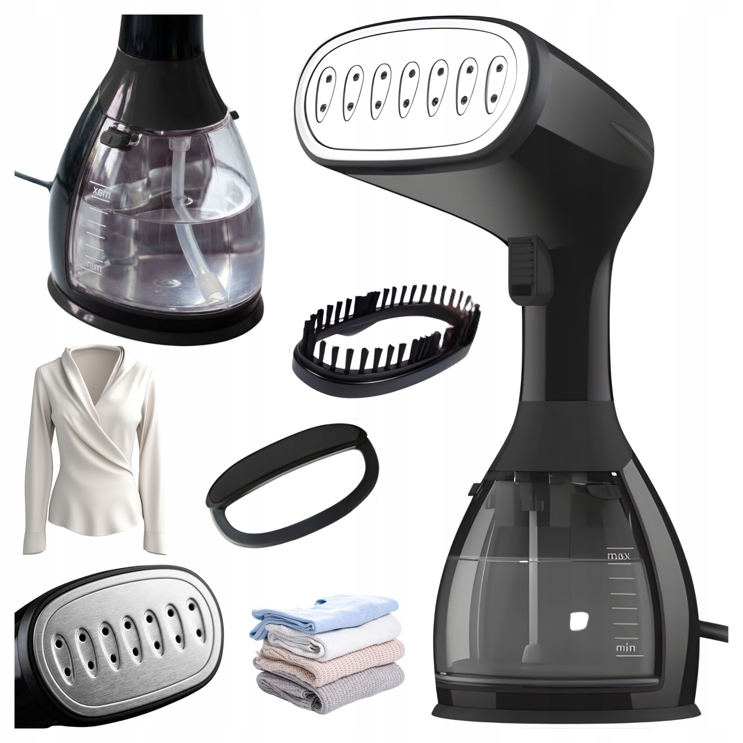 Parownica Do Ubrań 1500W Zestaw Akcesoria Steamer Żelazko Parowe 7w1