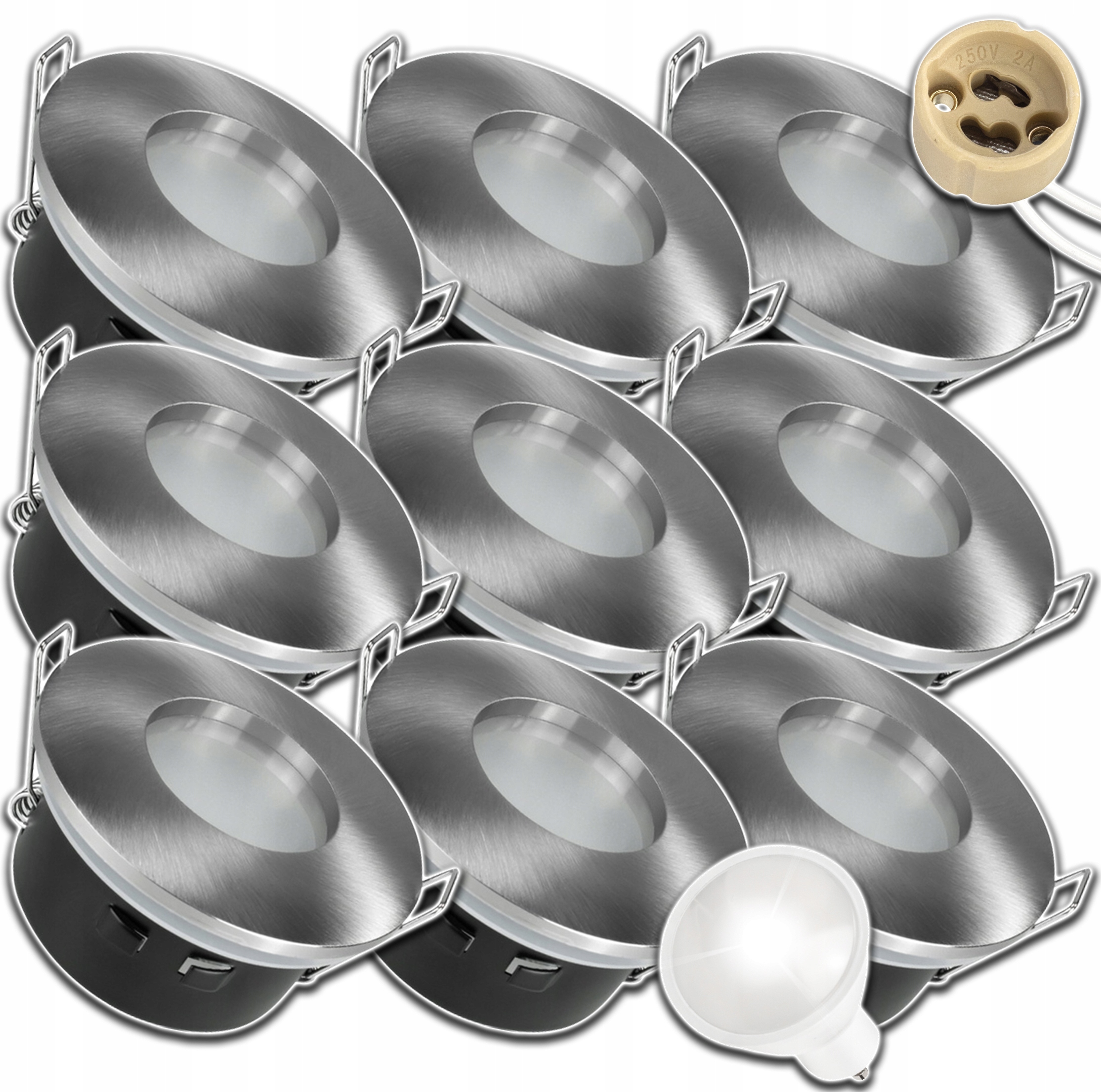 9x Hermetické Stropní Svítidlo IP64 Venkovní Stříbrné KOLO+GU10