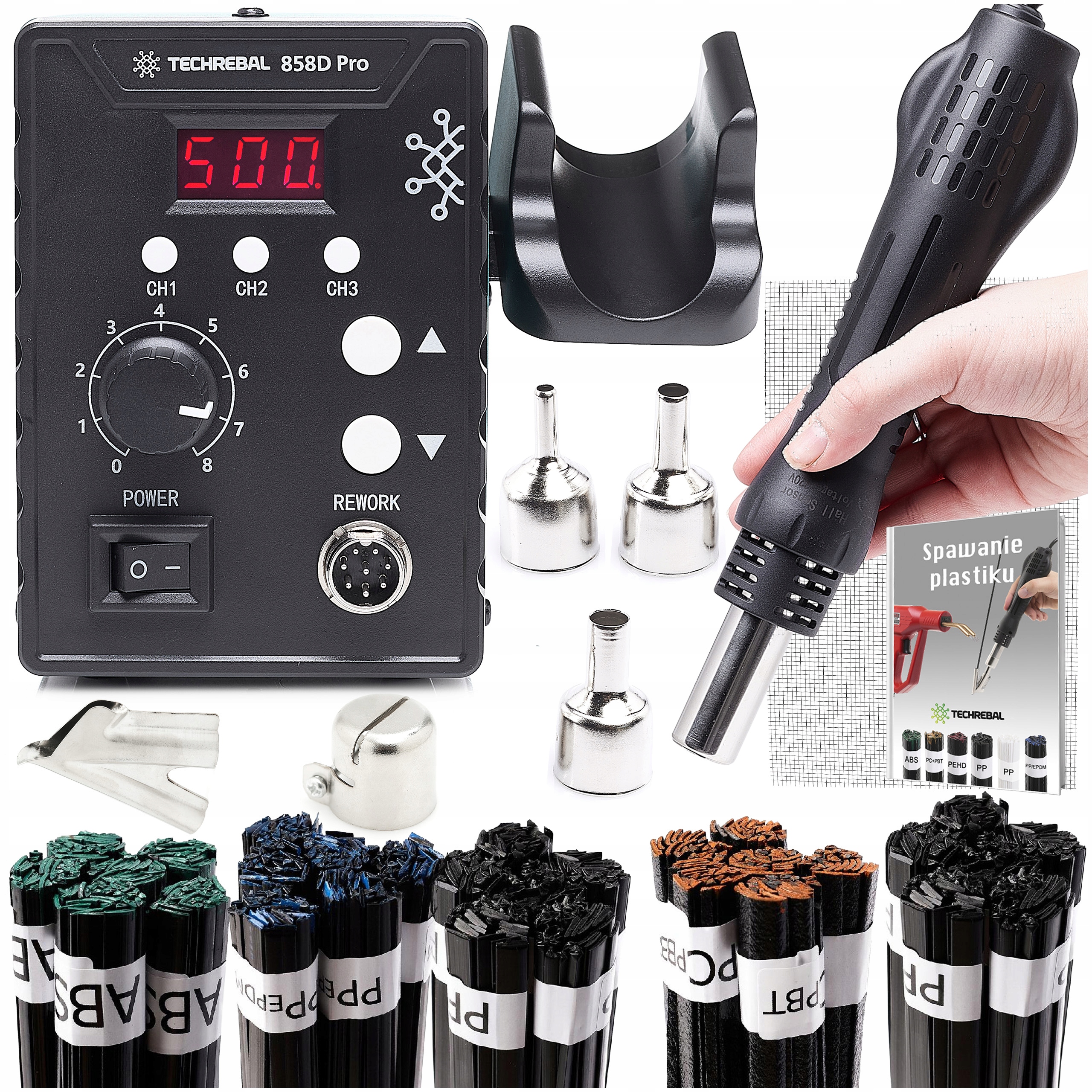 Svářečka Plastů Páječka 858D Plasty Pojiva Trysky Síťka Max Techrebal