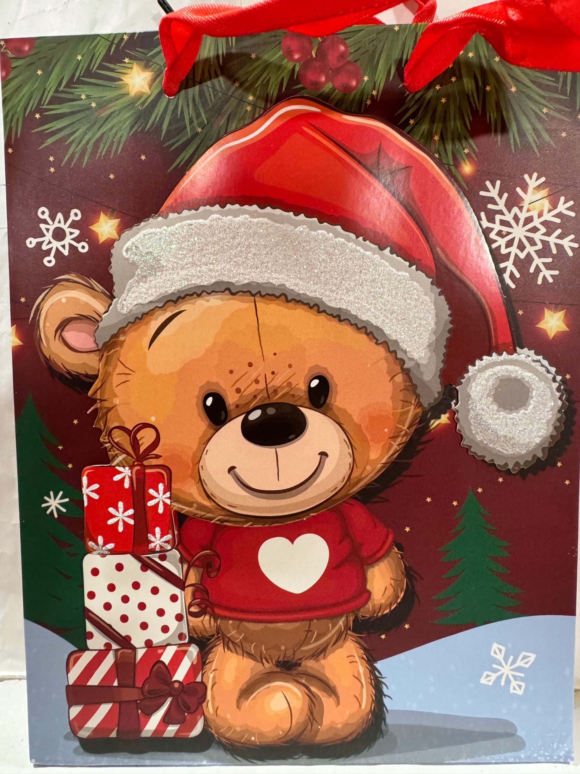 torebka prezentowa ok 17,5x23,5x8 Mikołajki Boże Nar 3D brokat sztywna