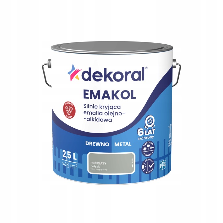 Dekoral Emakol Emalia do drewna i metalu Silnie Kryjąca Popielaty 2,5L
