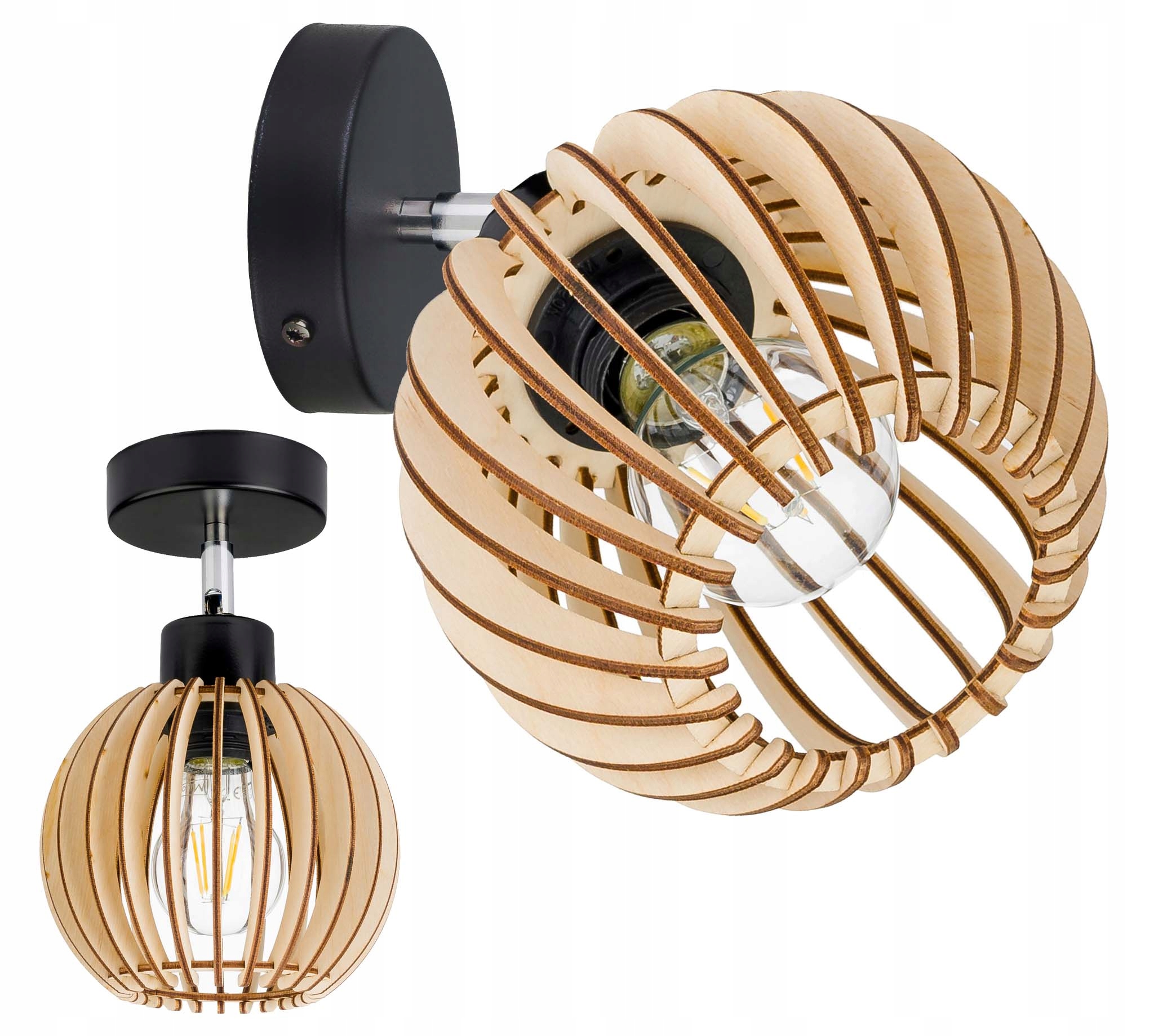 

Lampa kinkiet E27 ścienny ruchomy loft kula drewno